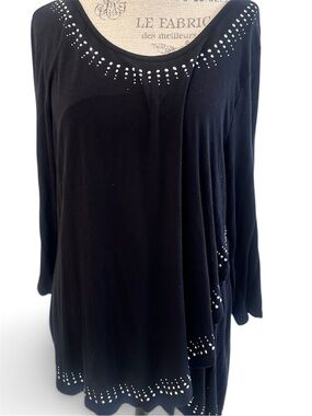 Black Long Sleeve Women's Top with Stud Accent, lightweight 1X Camisole